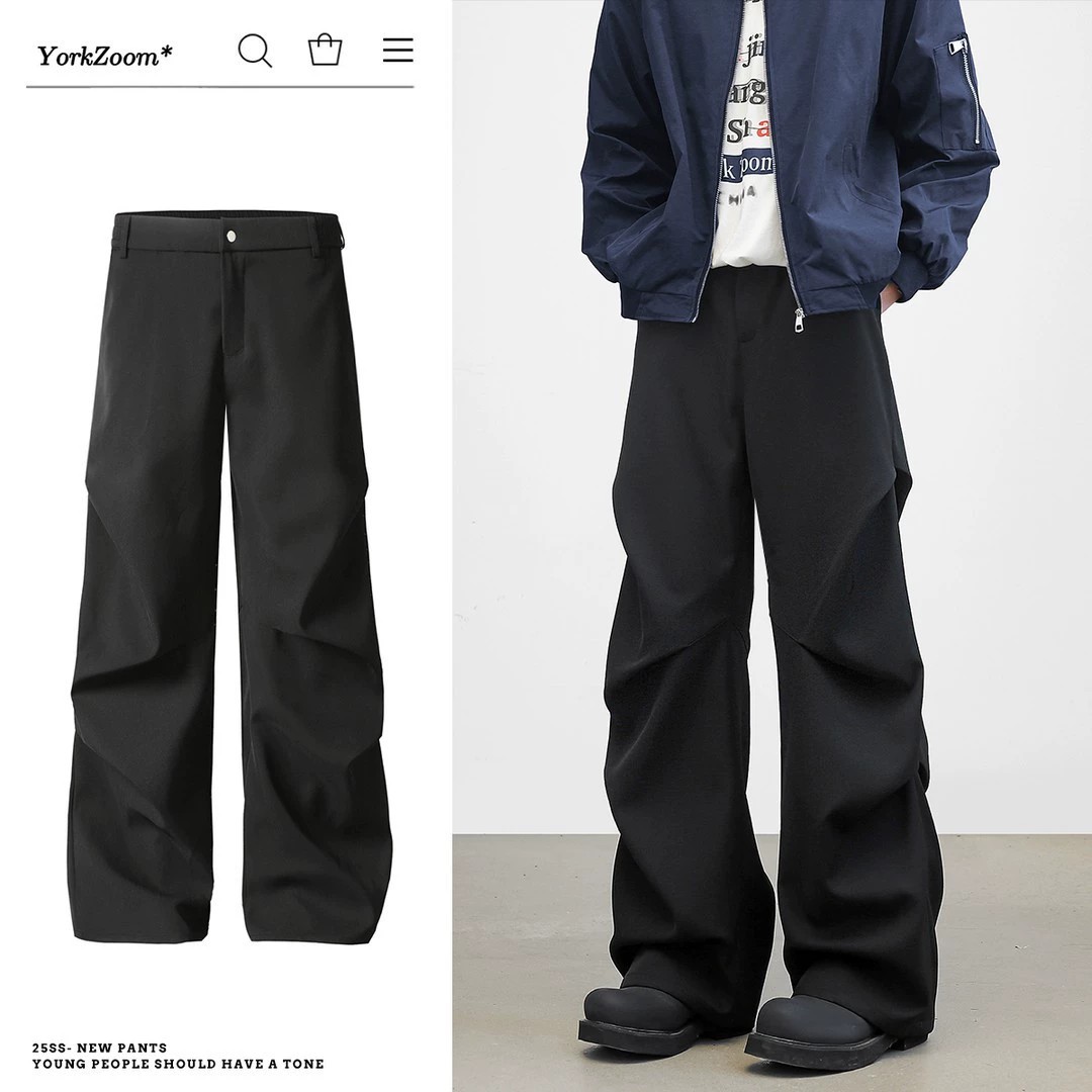 main_1 York Zoom Black High-Waist Wide-Leg Casual Pants