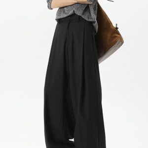 Men's Black Pleated Wide-Leg Spring Autumn Trousers
