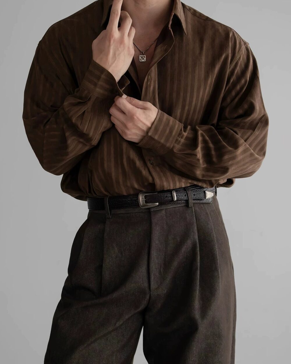 Men's Textured Striped Long Sleeve Casual Shirt