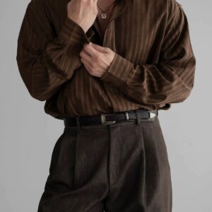 Men's Textured Striped Long Sleeve Casual Shirt