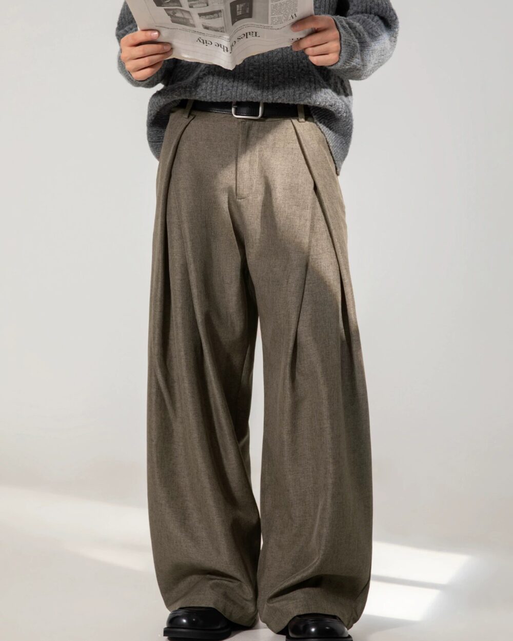 Men's Pleated Wide-Leg Casual Trousers for Autumn