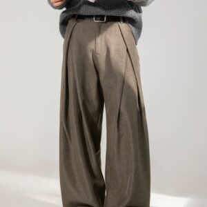 Men's Pleated Wide-Leg Casual Trousers for Autumn
