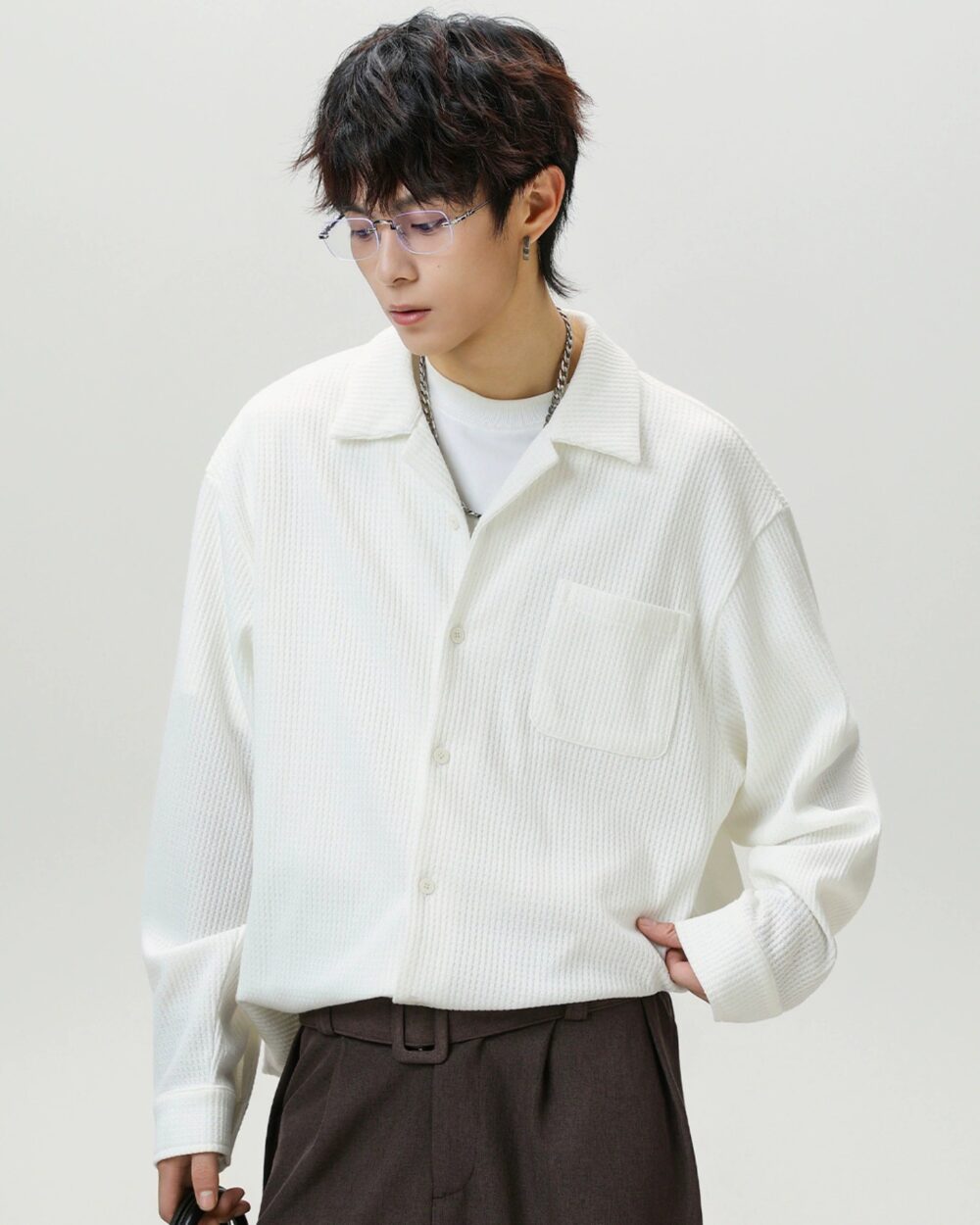 Retro Cuban Collar Long Sleeve Shirt Jacket