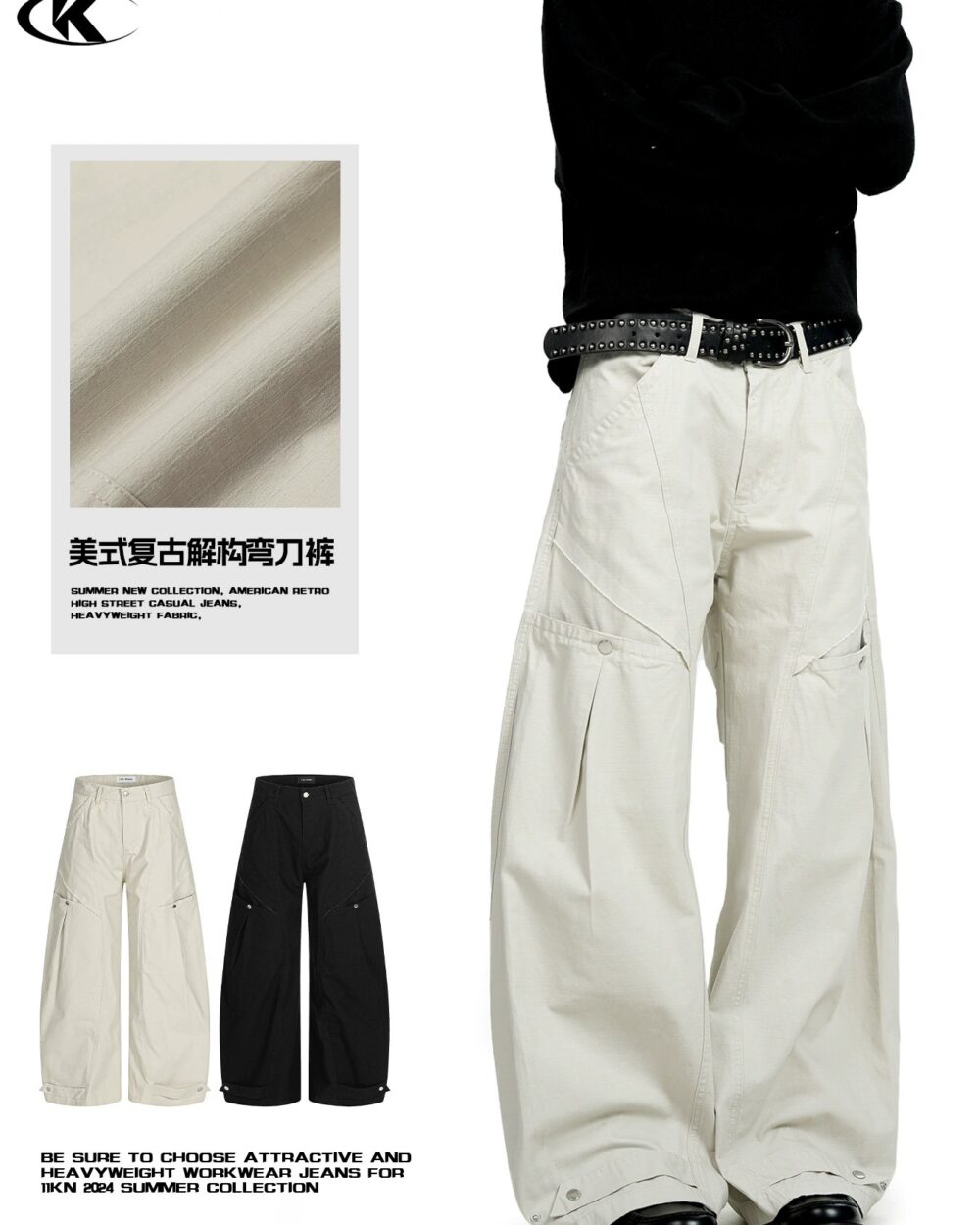 11KN Vintage Straight-Leg Multi-Pocket Cargo Pants