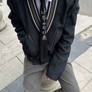 GFCPGUAN Black V-Neck Zip Jacket Unisex