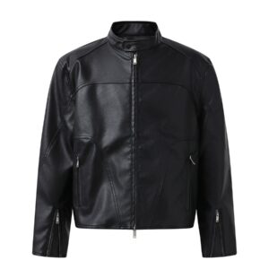 ATBORDER Retro PU Leather Casual Motorcycle Jacket