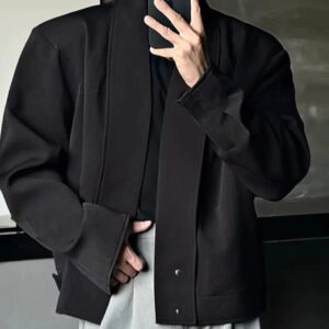 Black Collarless Casual Blazer for Men