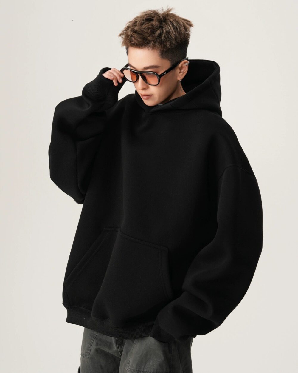 Heavyweight Boxy Hooded Fleece Pullover Sweatshirt
