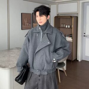 Men's Retro Wool Blend Double-Layer Collar Jacket