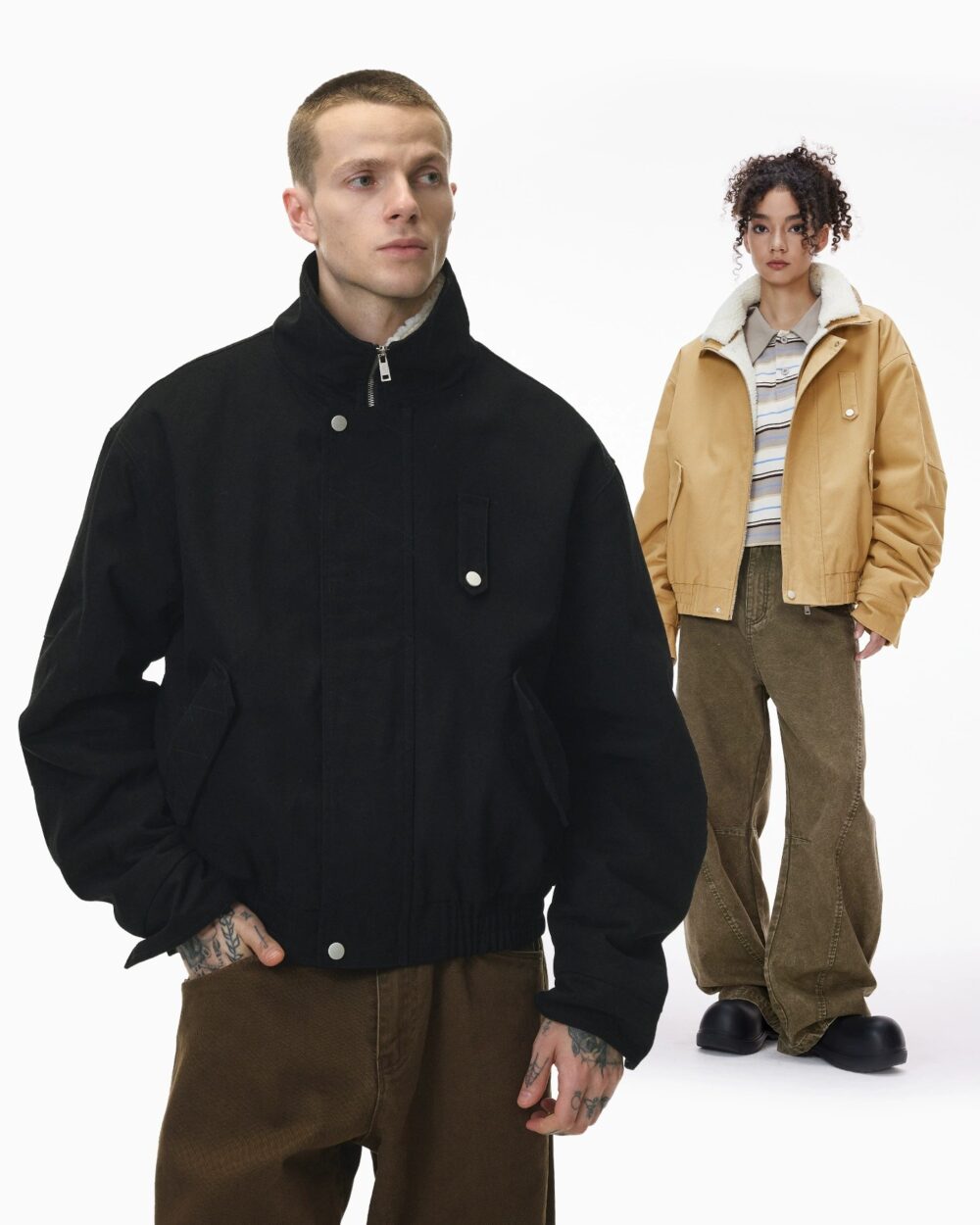 Inflation Detachable Collar Colorblock Cotton Jacket