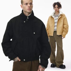 Inflation Detachable Collar Colorblock Cotton Jacket