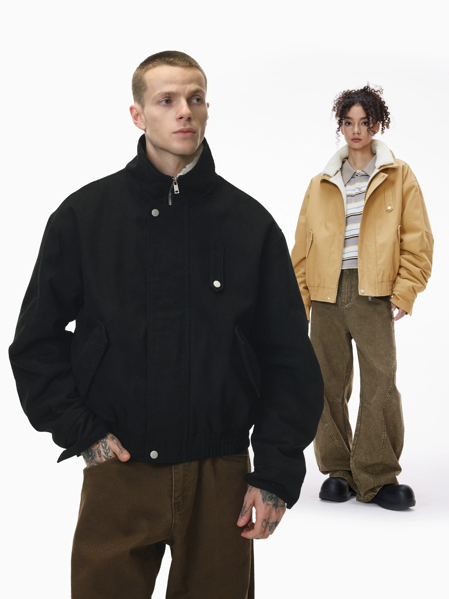 main_1 Inflation Detachable Collar Colorblock Cotton Jacket
