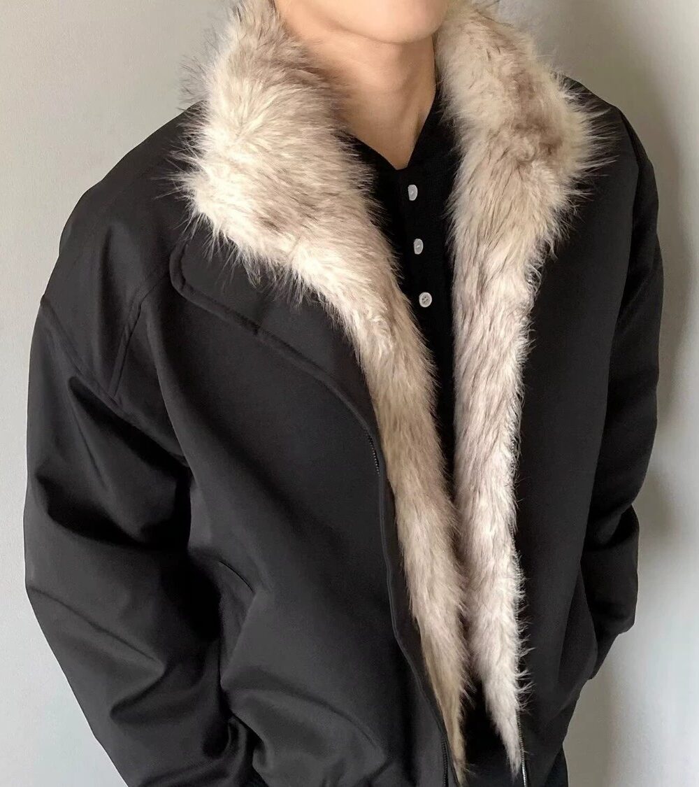 Men's Thick Cotton Hooded Jacket with Removable Fur Collar