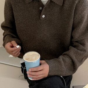 MYQ Mens Korean-Style Collared Pullover Sweater