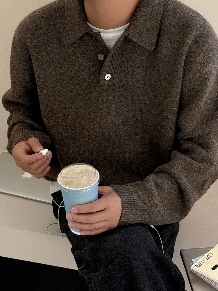 main_1 MYQ Mens Korean-Style Collared Pullover Sweater