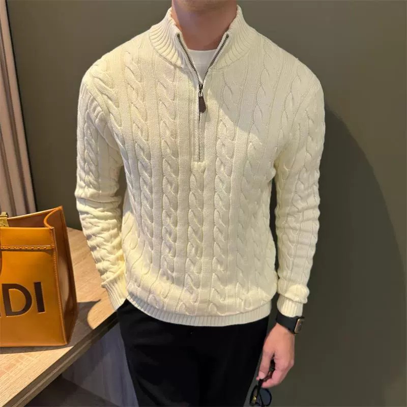 main_1 Vintage Half-Zip Cable Knit Sweater for Men