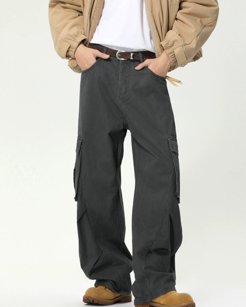 Men's Casual Cotton Cargo Utility Straight-Leg Jeans