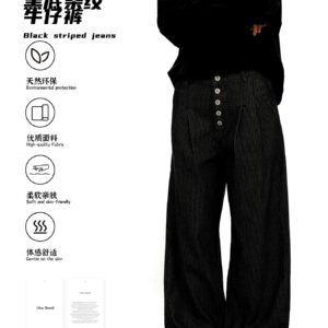 11KN Retro Straight-Leg Black Striped Denim Jeans