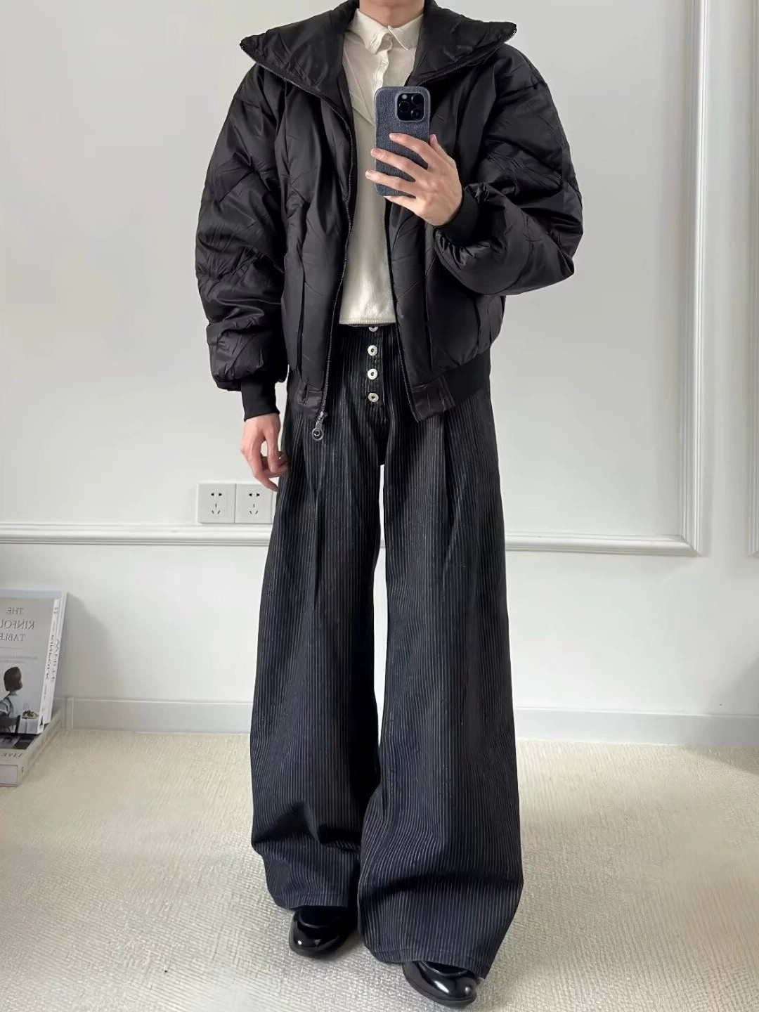 main_1 Men's High-Waist Pleated Denim Wide-Leg Trousers