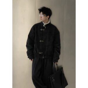 Men's Casual Wool-Trim PU Leather Warm Hooded Jacket