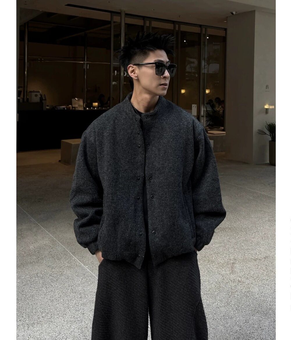 Men's Winter Wool Blend Down Jacket with Hood