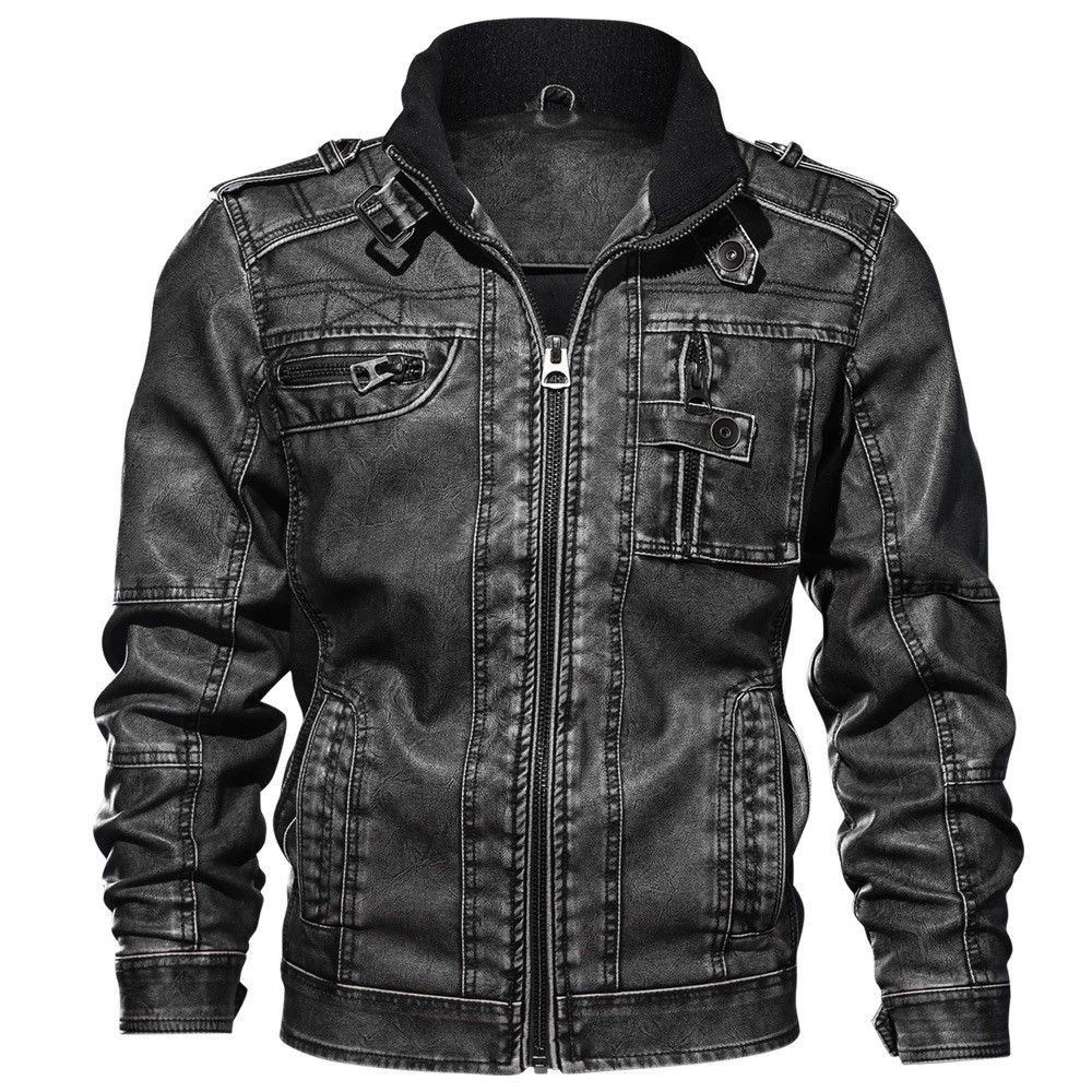 main_1 Men's Casual PU Leather Zip-Up Stand Collar Jacket