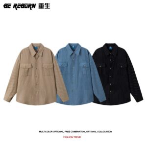 Japanese Vintage Striped Overshirt Unisex Long Sleeve