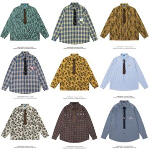 Vintage Floral Striped Cotton Blend Shirt with Tie