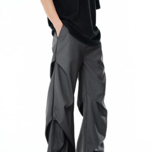 11KN Classic Grey Pleated Wide-Leg Trousers