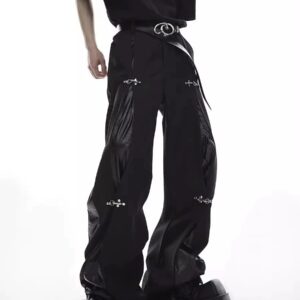 Premium Loose Fit PU Spliced Casual Dress Pants