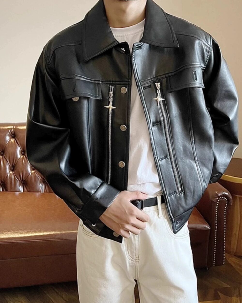 Men's Retro PU Leather Biker Jacket Spring/Fall 2024