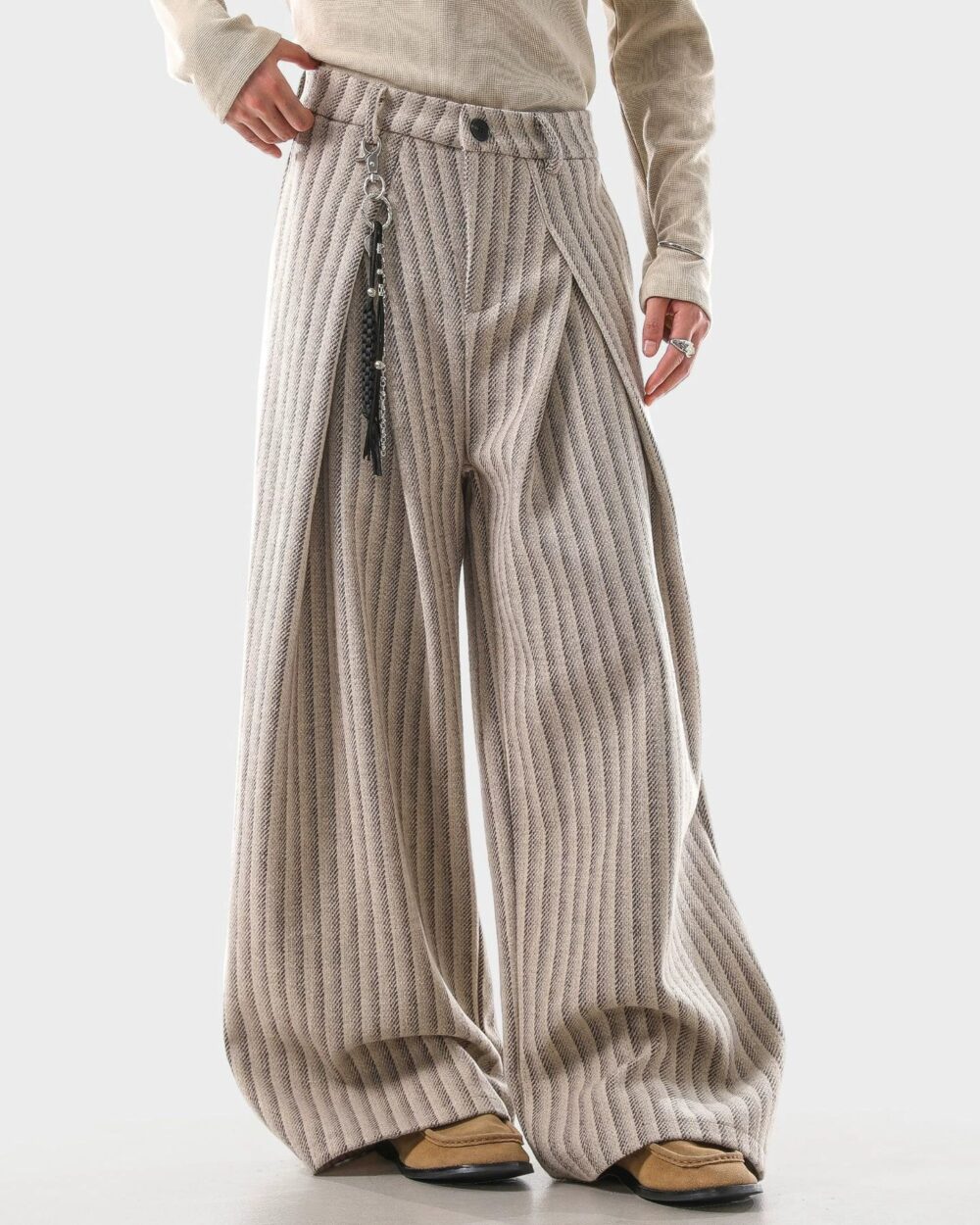 Men's American Vintage Loose Stripe Pleated Trousers