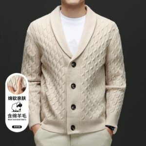 2024 Thick Knit V-Neck Men's Twist Pattern Cardigan