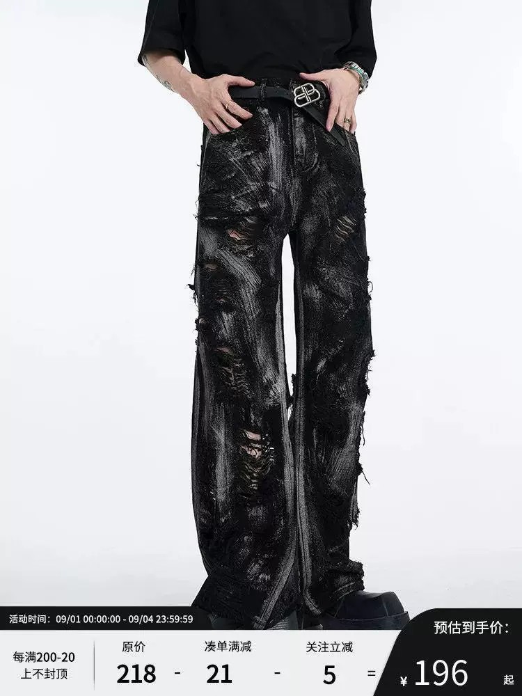 main_1 Black Washed Streetwear Straight-Leg Denim Jeans