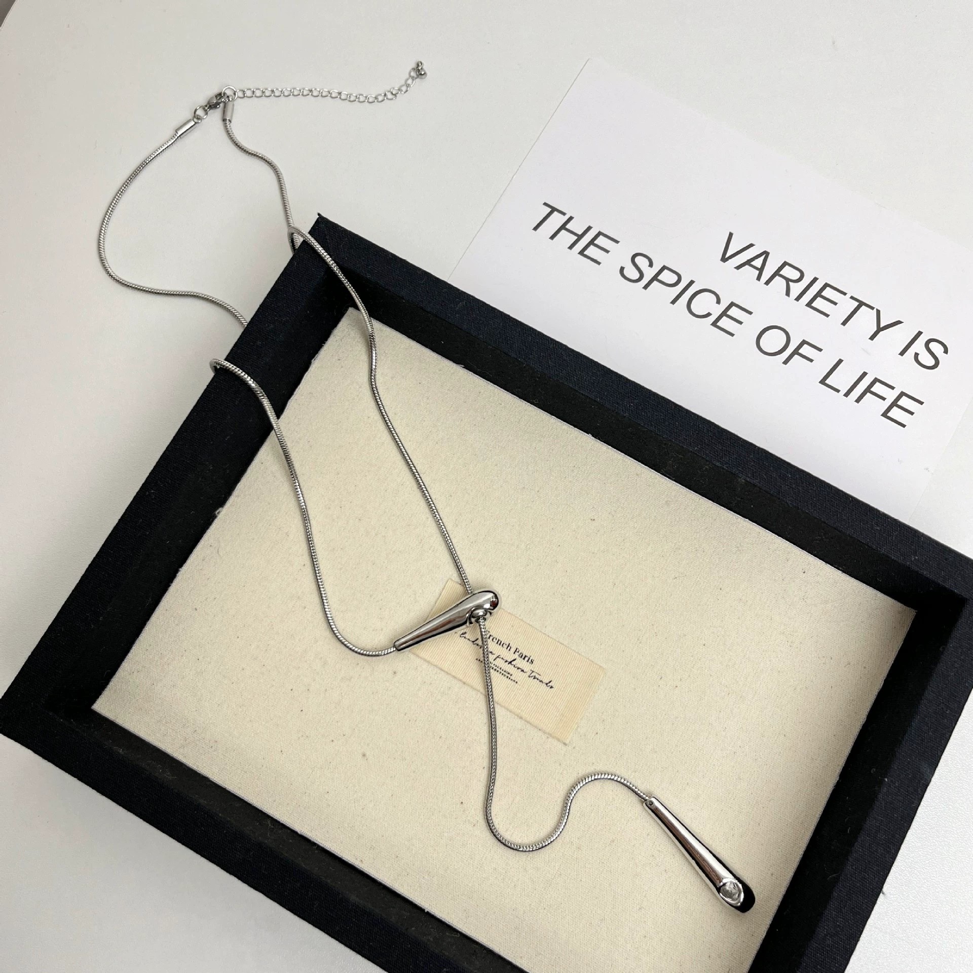 main_2 Luxury Minimalist Snake Bone Chain Teardrop Pendant Necklace - Image 2