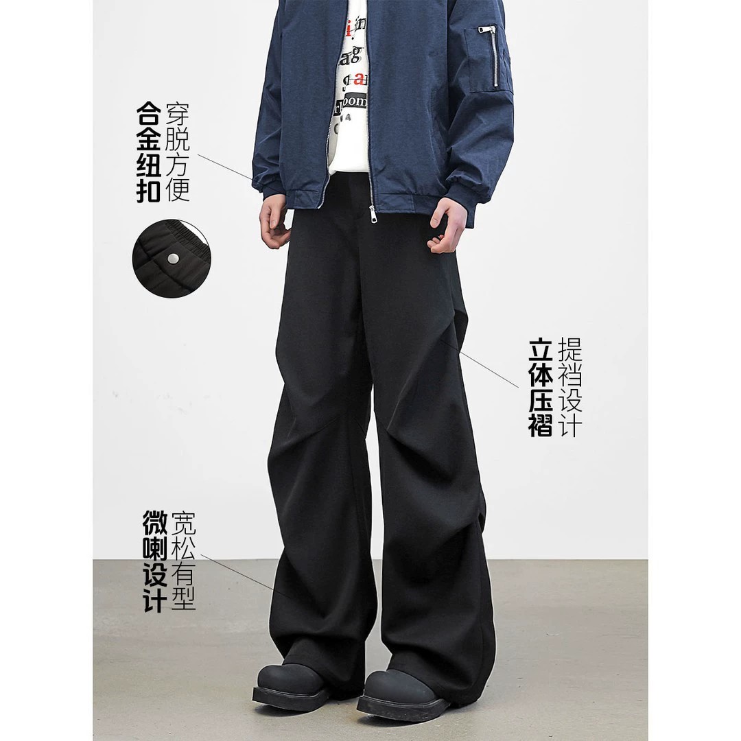 main_2 York Zoom Black High-Waist Wide-Leg Casual Pants - Image 2
