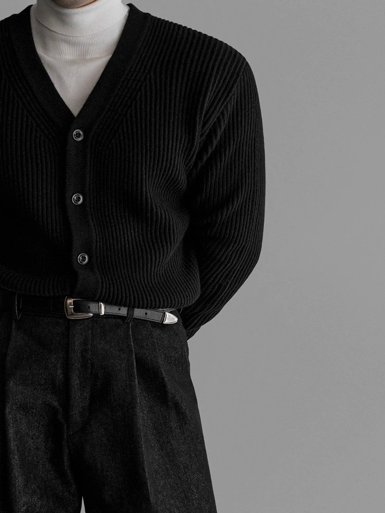 main_2 Men's V-Neck Loose Knit Cardigan Sweater - Image 2