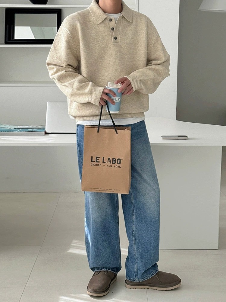main_2 MYQ Mens Korean-Style Collared Pullover Sweater - Image 2