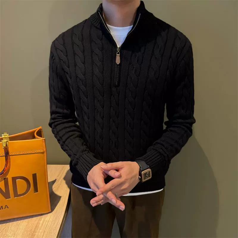 main_2 Vintage Half-Zip Cable Knit Sweater for Men - Image 2