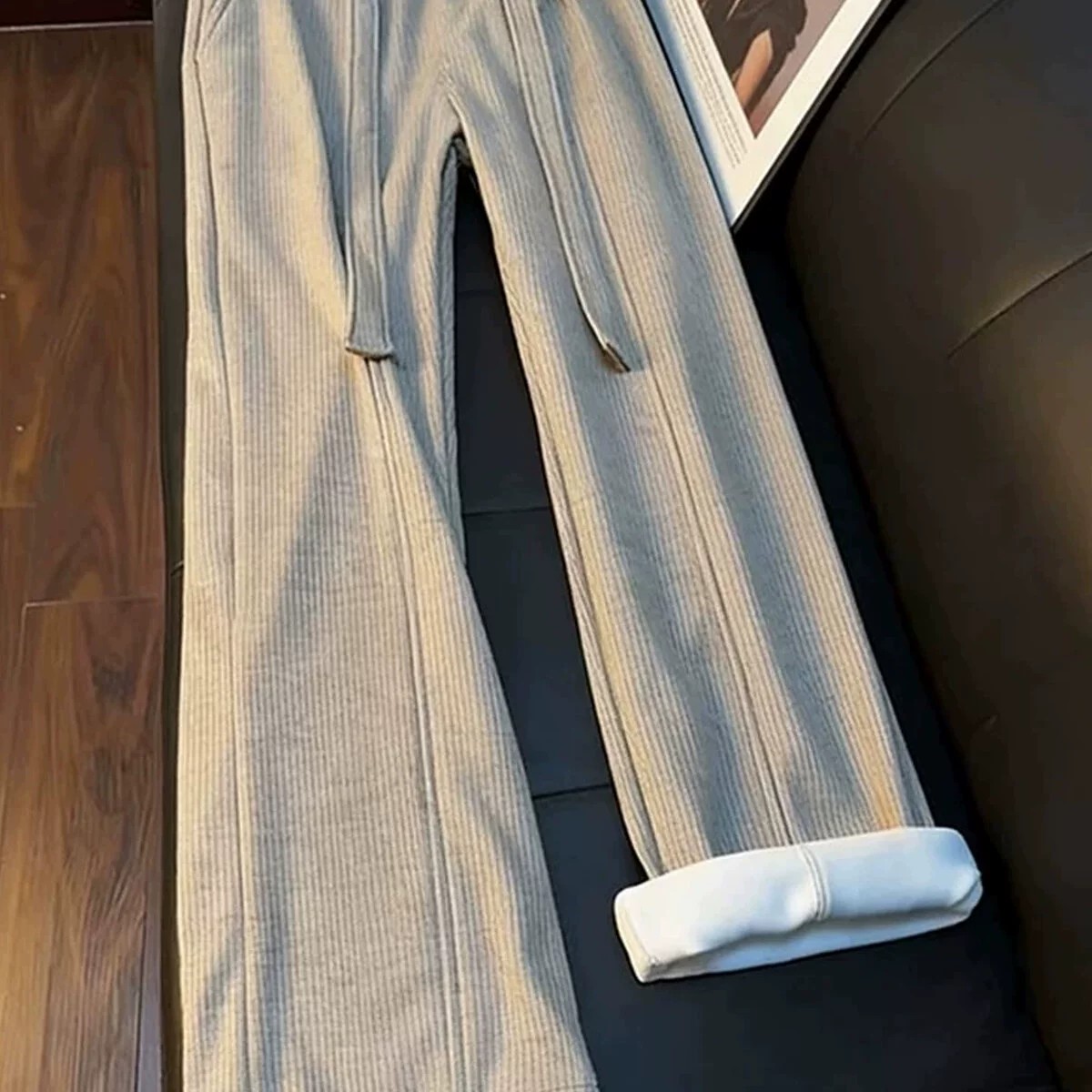 main_2 Men's High-Waist Slim Straight Fleece Lined Pants - Image 2