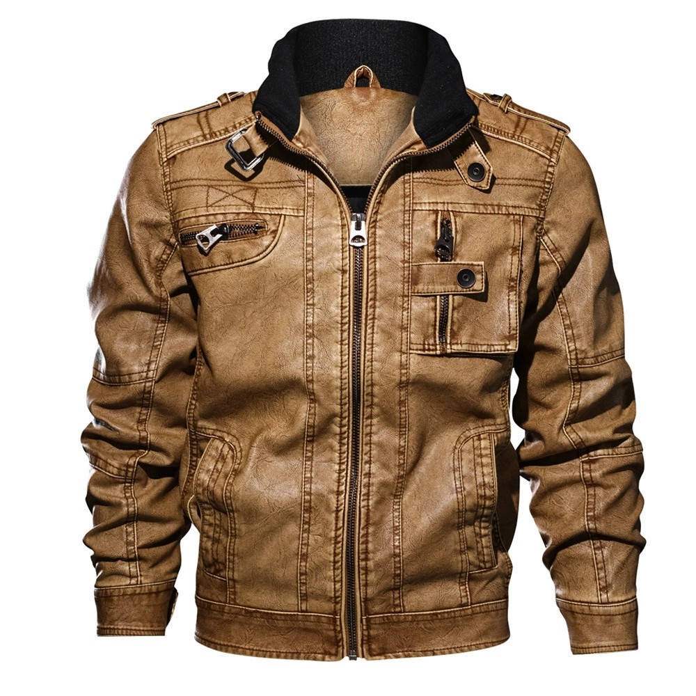 main_2 Men's Casual PU Leather Zip-Up Stand Collar Jacket - Image 2