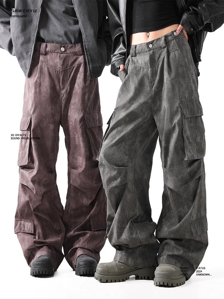 main_2 Textured Pleated Multi-Pocket Cargo Pants - Unisex - Image 2