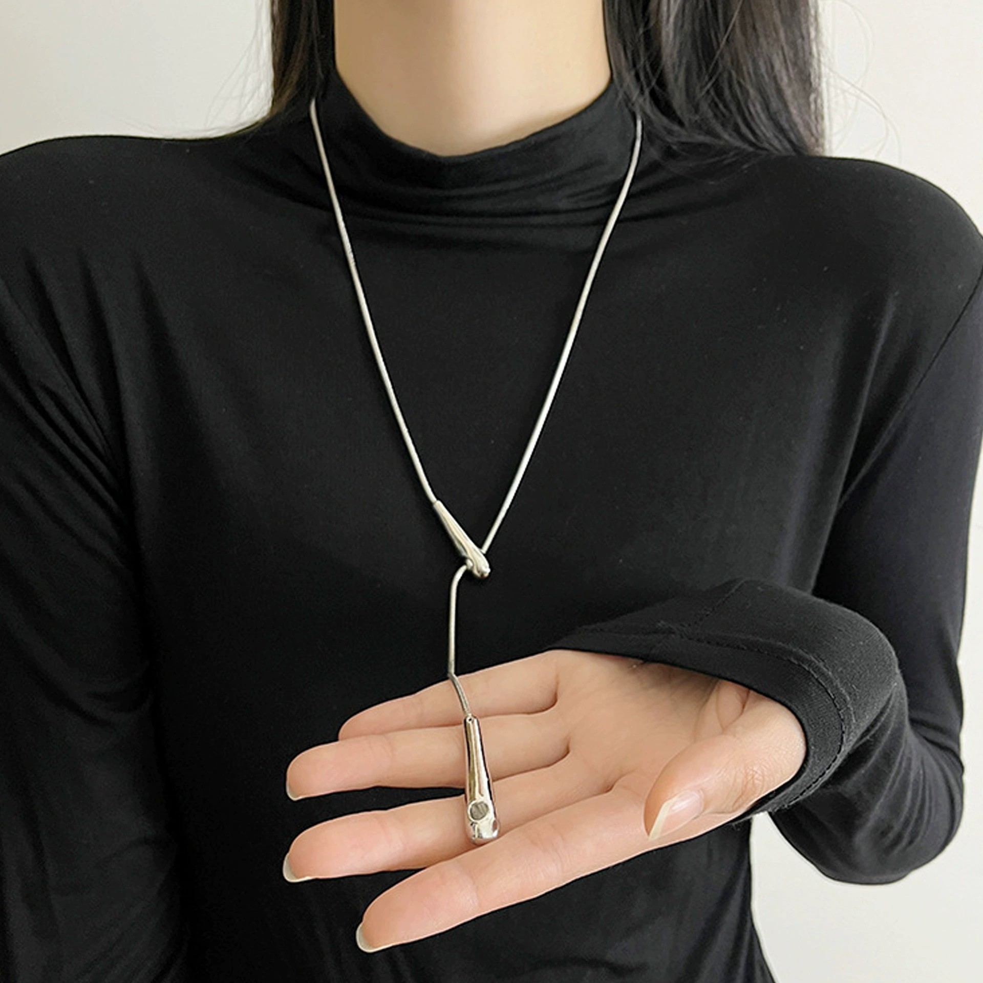 main_3 Luxury Minimalist Snake Bone Chain Teardrop Pendant Necklace - Image 3