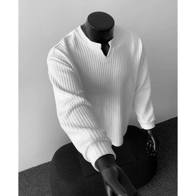 main_3 Men's V-Neck Lightweight Knit Long Sleeve T-Shirt - Image 3