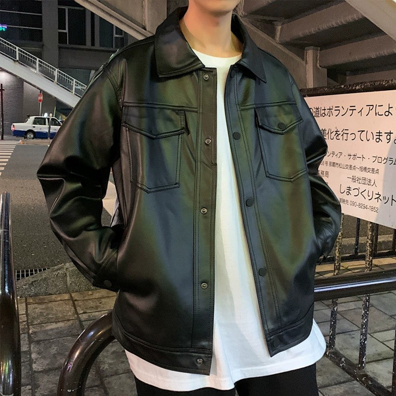 main_3 Men's Spring Loose Fit Moto Leather Jacket - Image 3