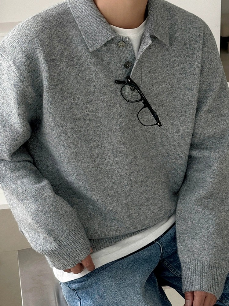 main_3 MYQ Mens Korean-Style Collared Pullover Sweater - Image 3