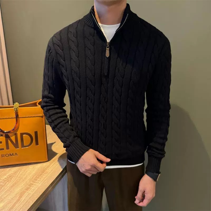 main_3 Vintage Half-Zip Cable Knit Sweater for Men - Image 3