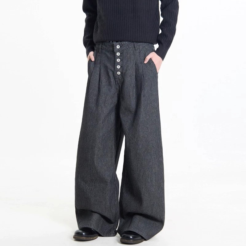 main_3 Vintage Black Striped High-Waist Wide-Leg Jeans - Image 3