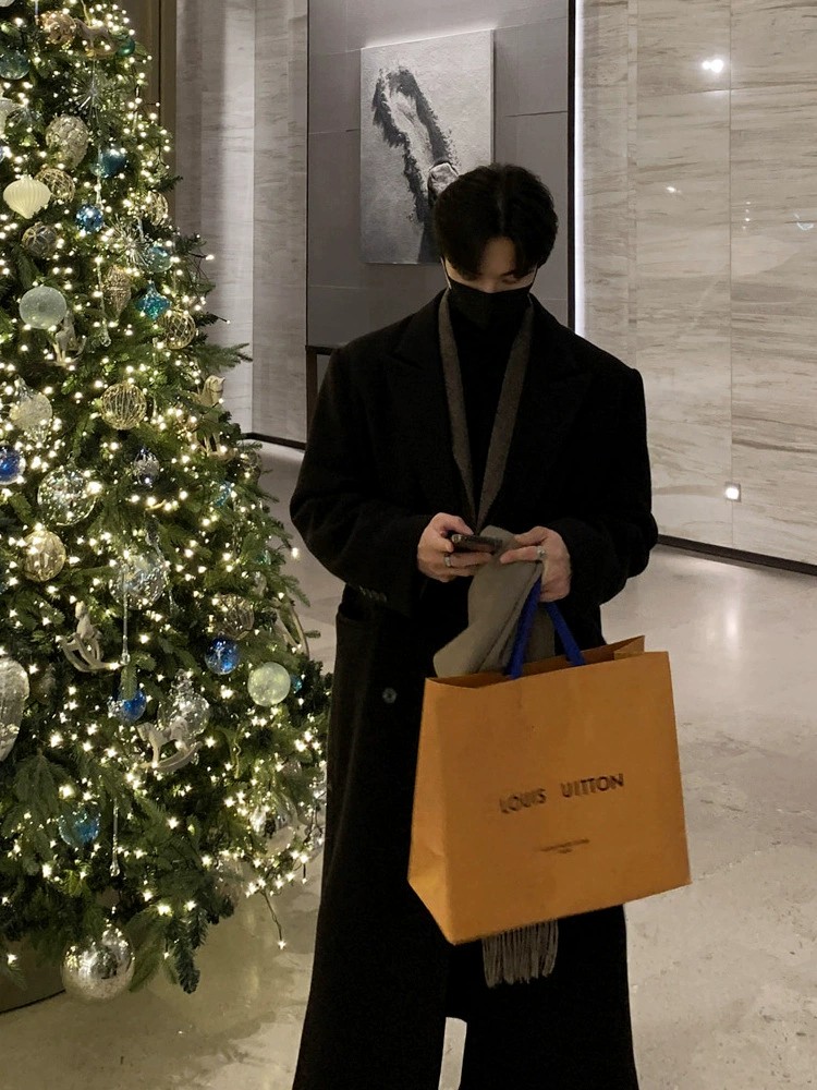 main_3 ASCLO Black Double-Breasted Wool Coat for Men - Image 3