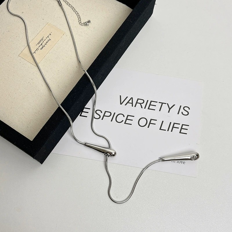 main_4 Luxury Minimalist Snake Bone Chain Teardrop Pendant Necklace - Image 4